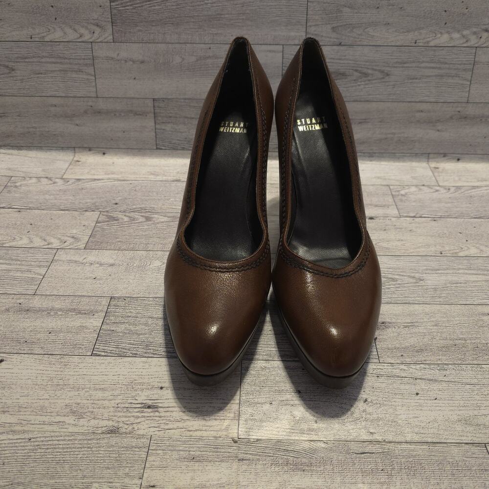 STUART WEITZMAN Brown Leather Platform Pumps 3.5" Heel Size 9M - Picture 2 of 13
